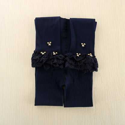 Girls Skinny Leggings Candy Color Lace Ruffles Mickey Beads Leggins
