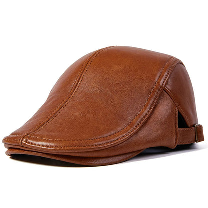 Men Beret Hat Real Leather Flat Cap Sheepskin Autumn Winter Male