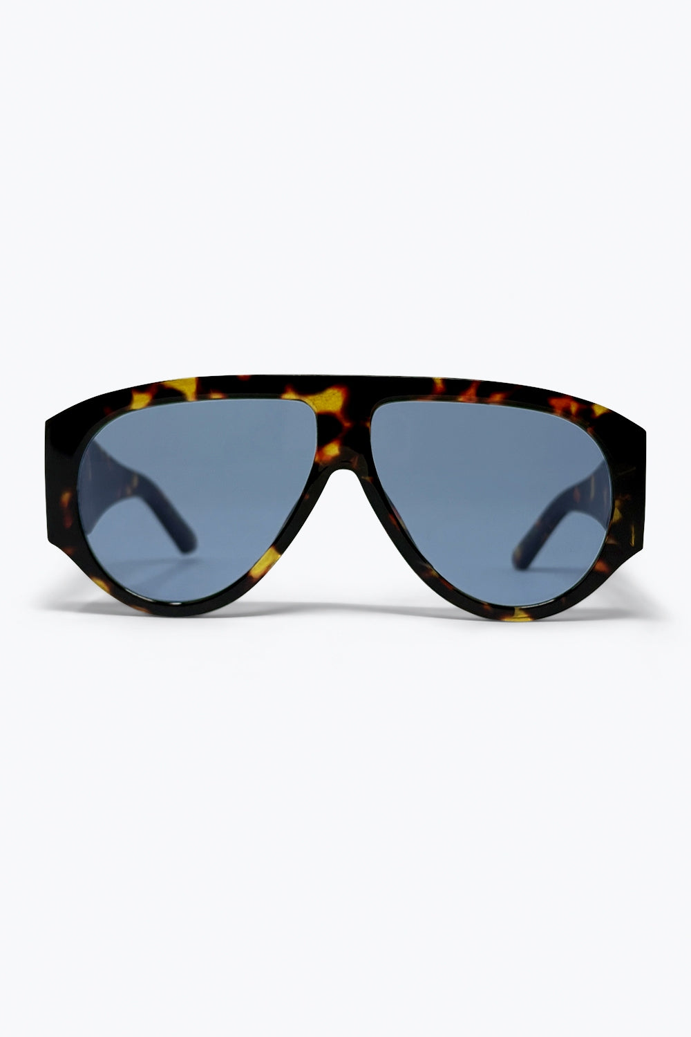 Tortoise Frame Aviator Sunglasses With Blue Lenses