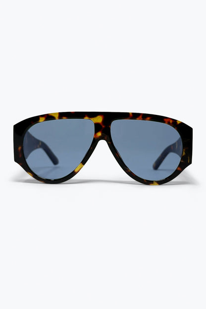 Tortoise Frame Aviator Sunglasses With Blue Lenses