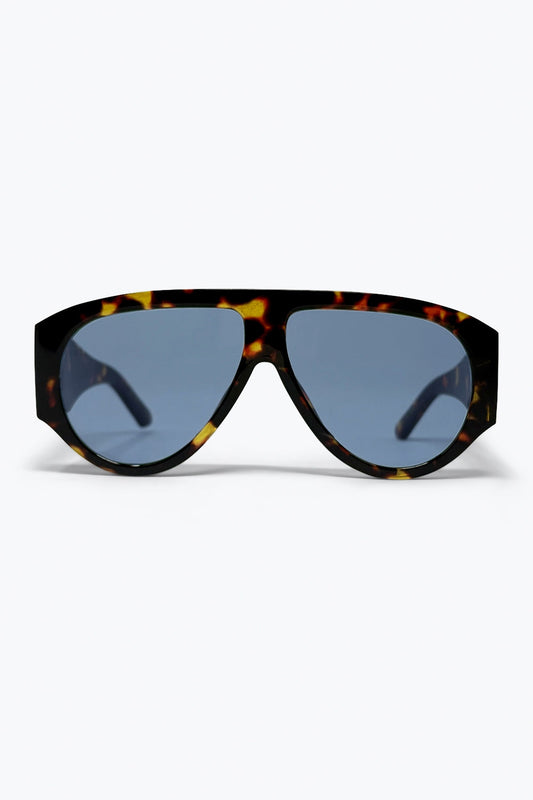 Tortoise Frame Aviator Sunglasses With Blue Lenses