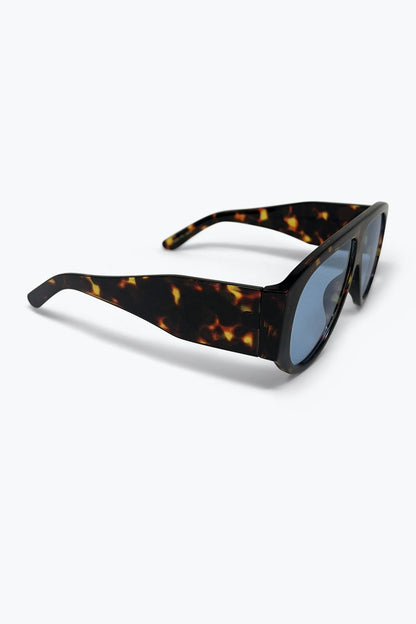 Tortoise Frame Aviator Sunglasses With Blue Lenses