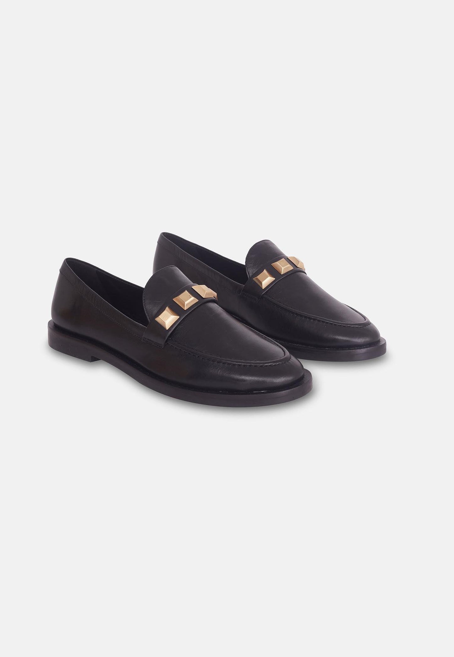 Beige Calf Leather Loafers – Elegant Women’s Flat Shoes With Metal Stud Detail